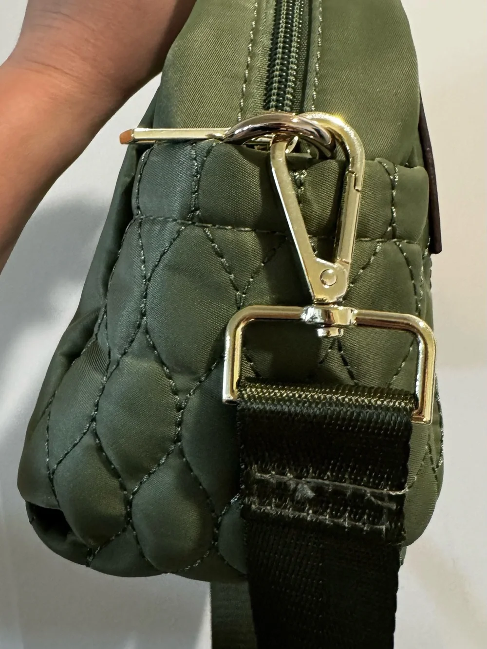 Bella Russo Olive Quilted Crossbody Bag with Gold Hardware
